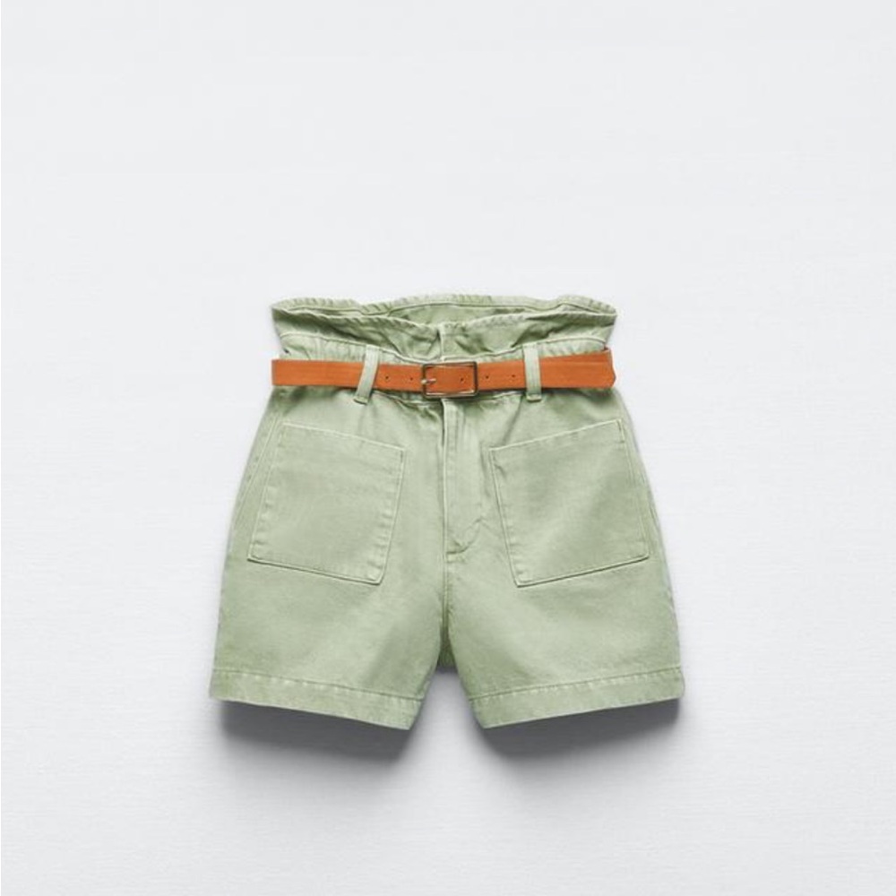Zara Sage Green Stylish Women's  Shorts with Belt Size 10